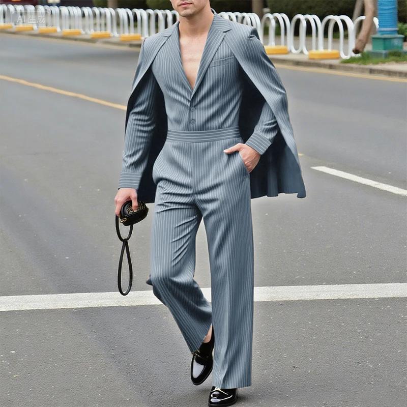 INCERUN hommes rayé ensembles Streetwear élégant à manches longues irrégulière Blazer et pantalon de