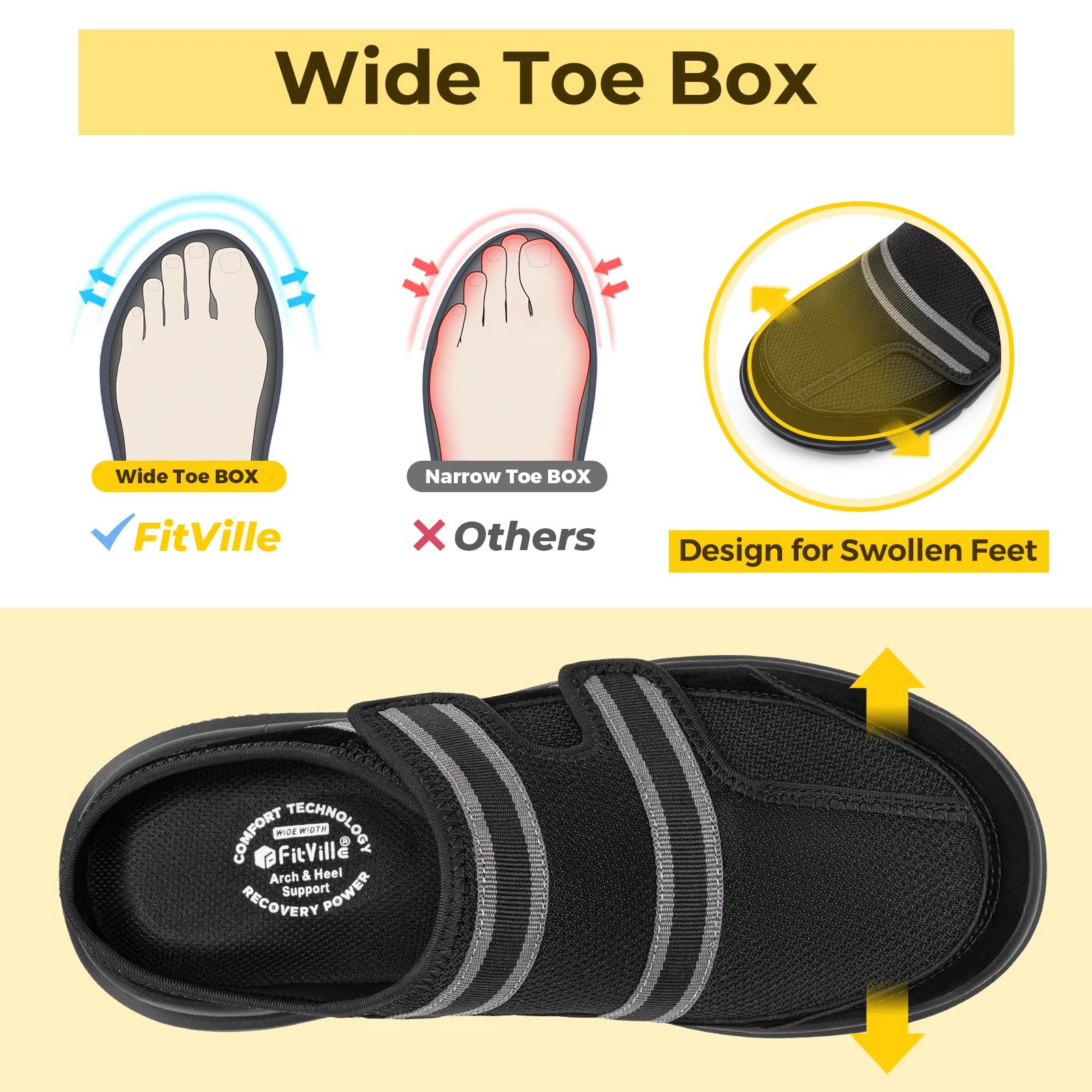 FitVille – pantoufles larges pour hommes, mules à enfiler avec sangle réglable pour pieds enflés, ch