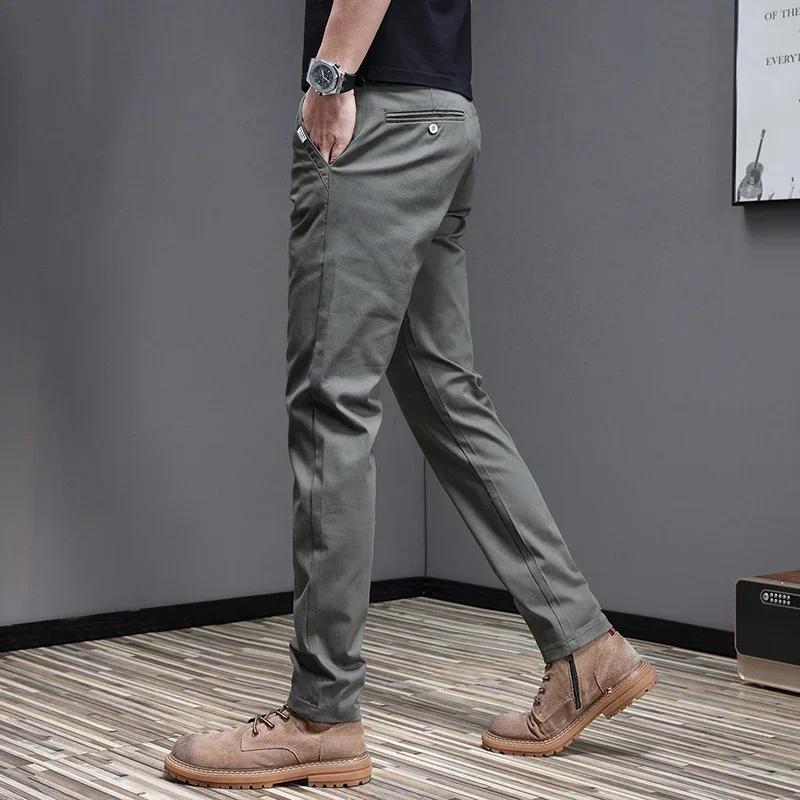 Pantalon décontracté pour homme, 2024 coton, mode coréenne, coupe slim, gris, noir, fjingent, printe