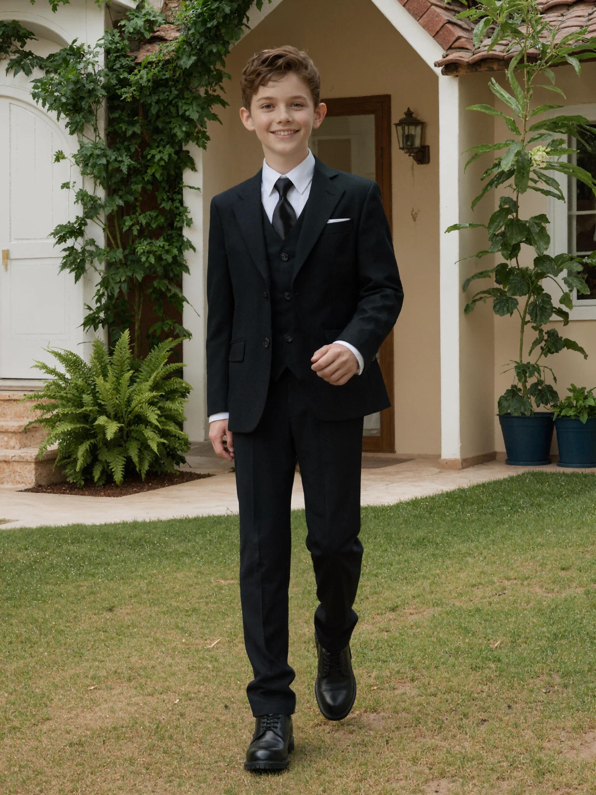 Costumes pour garçons, veste 4 pièces, gilet, pantalon, cravate, robe aléatoire pour adolescents, sp