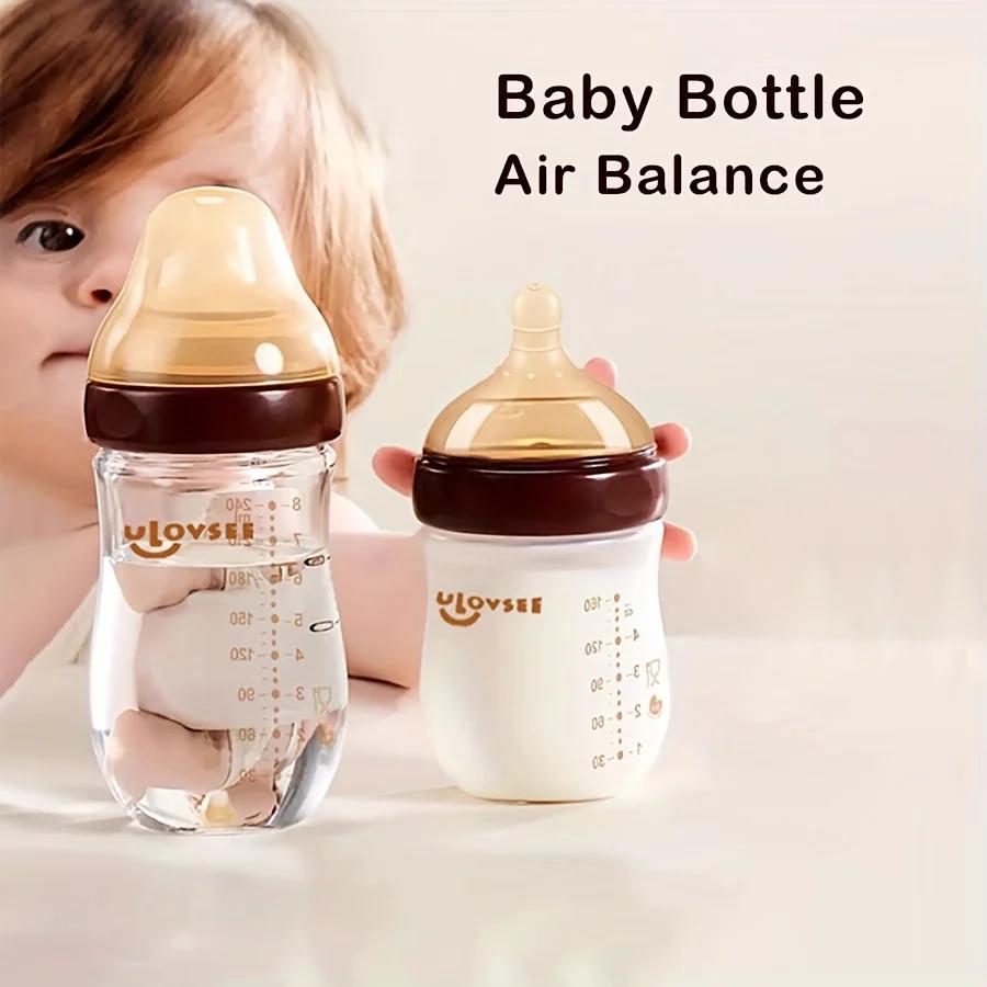 Biberons en verre borosilicate de 4oz,8oz, biberon à col large avec trou/vanne d'équilibre de l'air 
