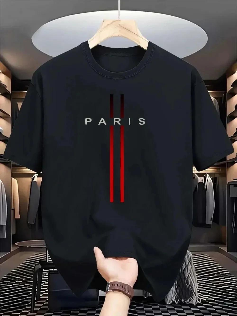 T-shirt à manches courtes pour homme, tendance et polyvalent, été, ample, Paris, imprimé lettres cré