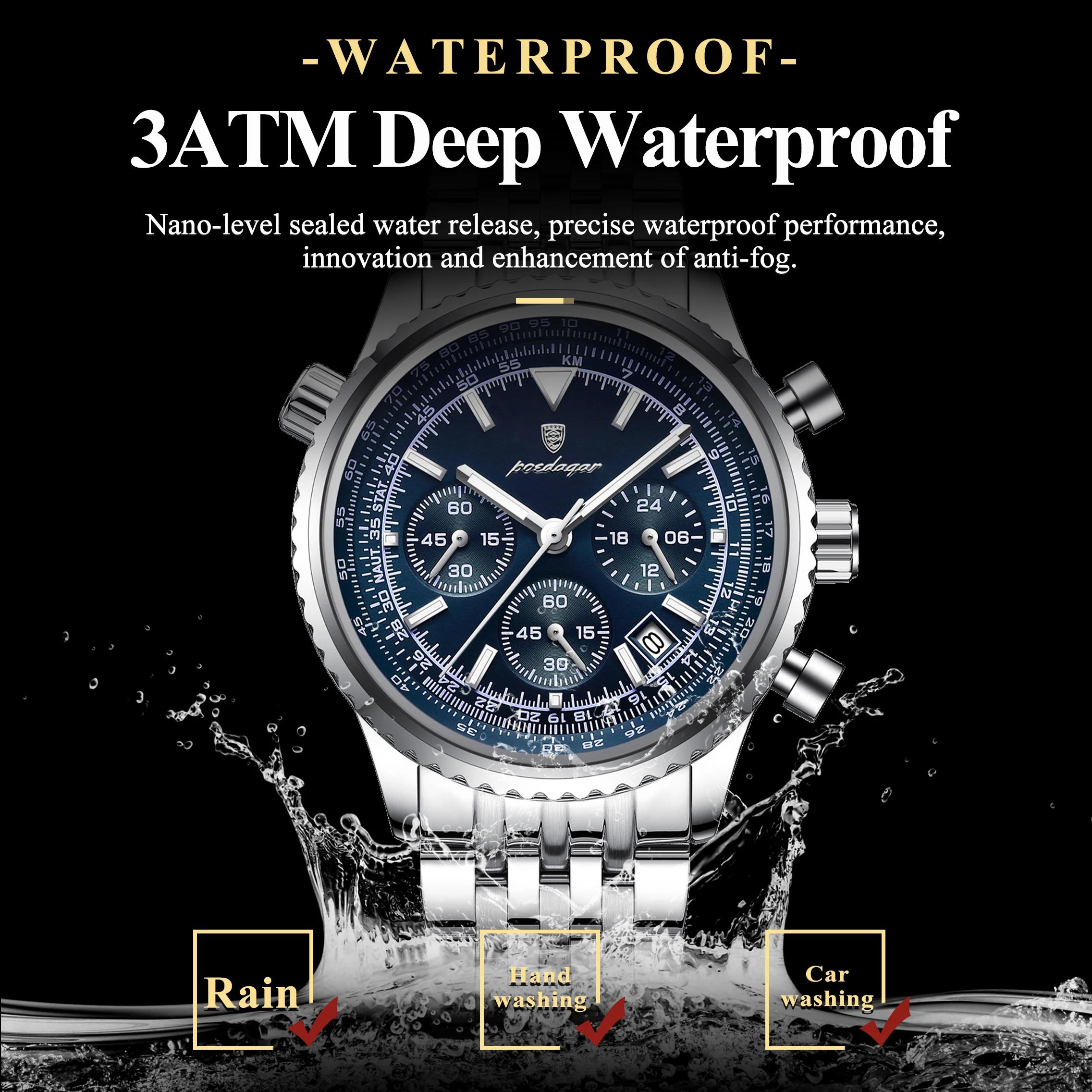 POEDAGAR mode militaire hommes montres étanche lumineux Date chronographe homme montre en acier inox