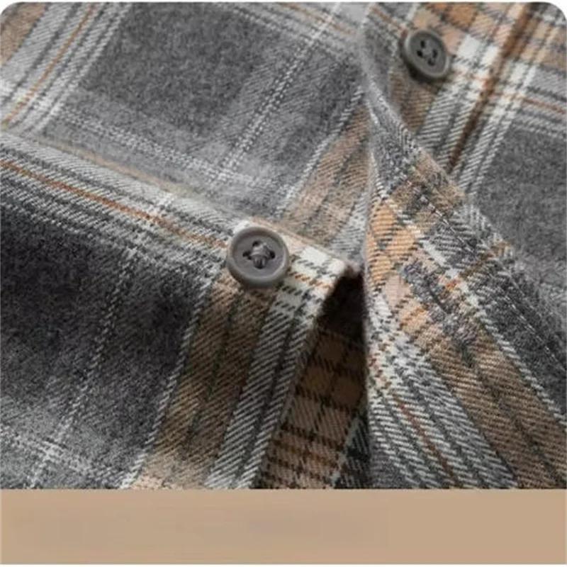 Chemise à carreaux 100% coton pour homme, veste décontractée à carreaux, coton à fibres longues bros