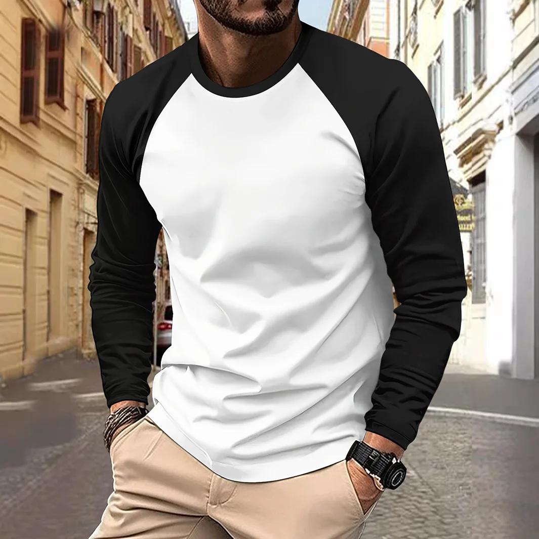 T-shirts pour hommes à manches longues col rond Pactwork manches Raglan décontractées couleur assort