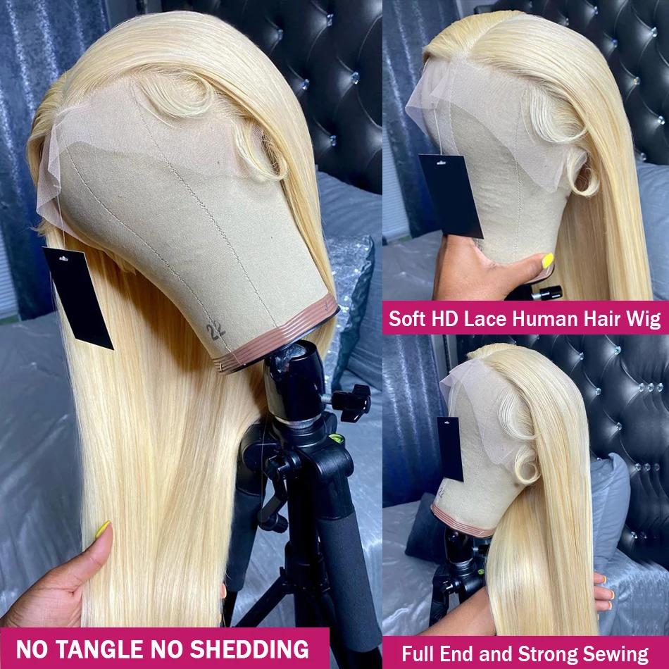 WiggKnitting-Perruque Lace Front Wig naturelle lisse, cheveux blonds, 13x6, 613 HD, 13 age