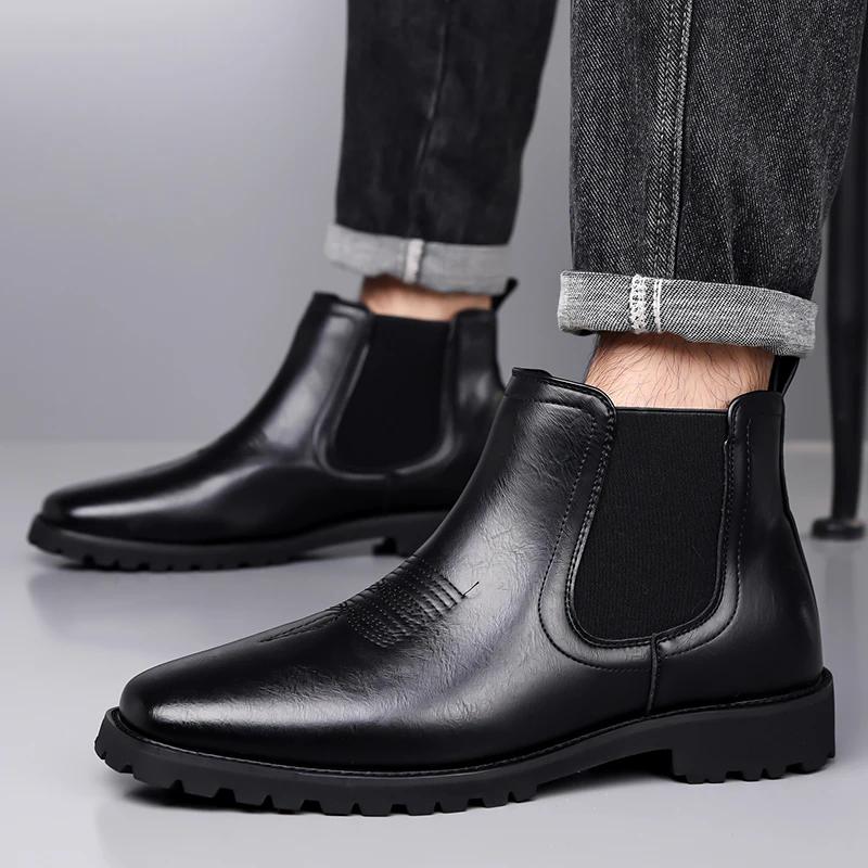 Bottes en cuir pour hommes, style britannique, confortables, décontractées, à semelle épaisse, antid
