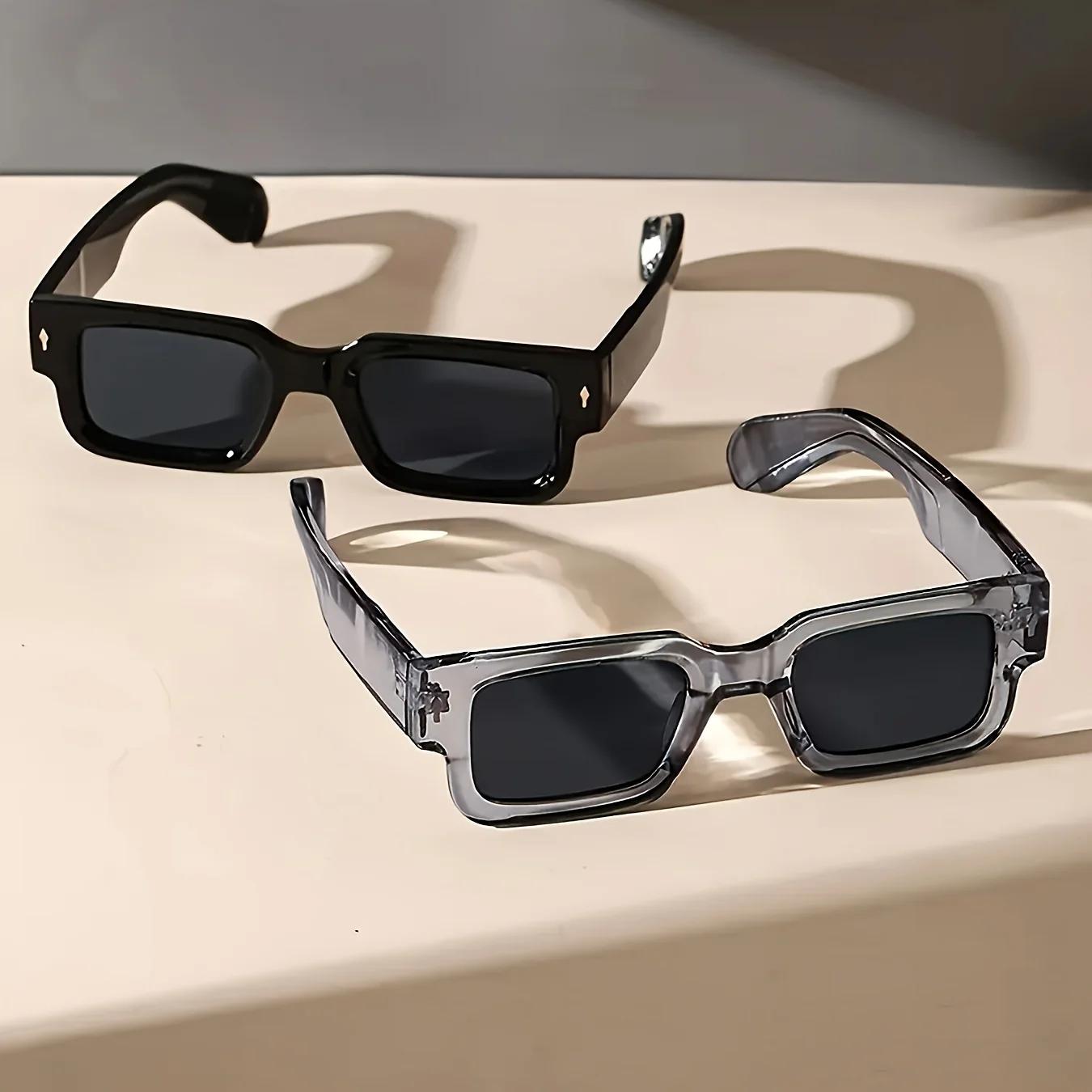 Lunettes de soleil carrées rétro unisexes, 1 pièce, Protection UV classique, monture en plastique, p