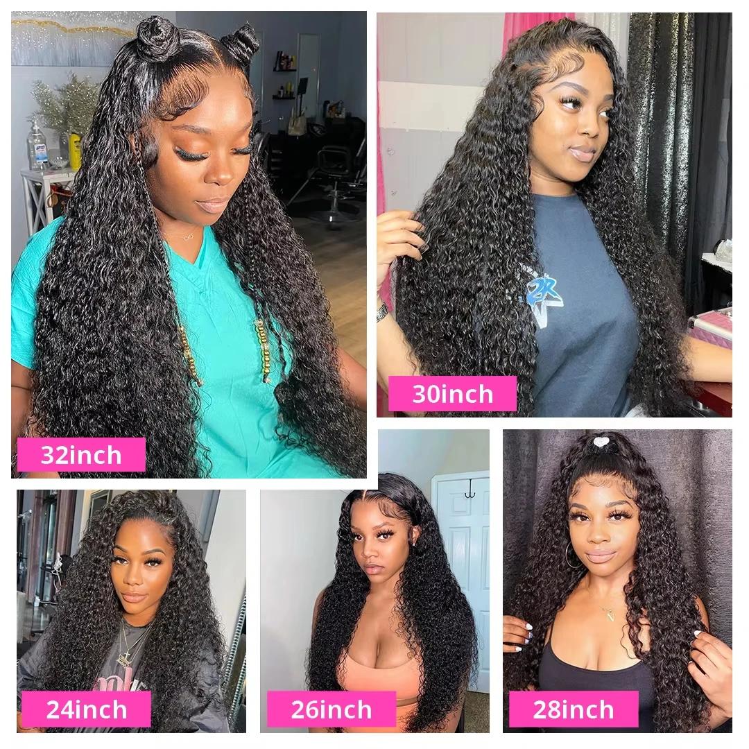 Perruque Deep Wave Lace Front Wig Remy Naturelle, Cheveux Bouclés, 13x6, 13x4, 30 Pouces, HD, pour F