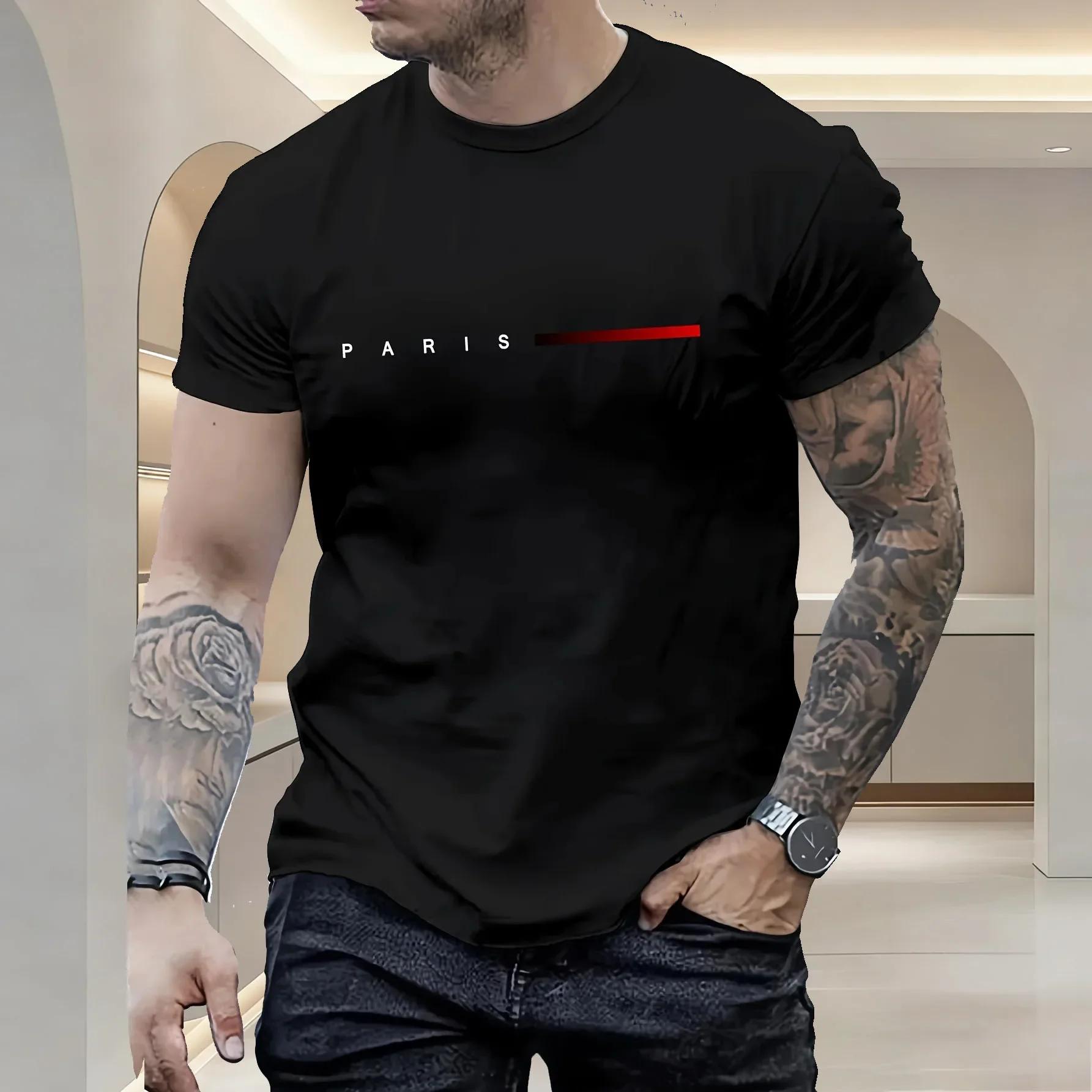 T-shirt à manches courtes pour homme, tendance et polyvalent, été, ample, Paris, imprimé lettres cré
