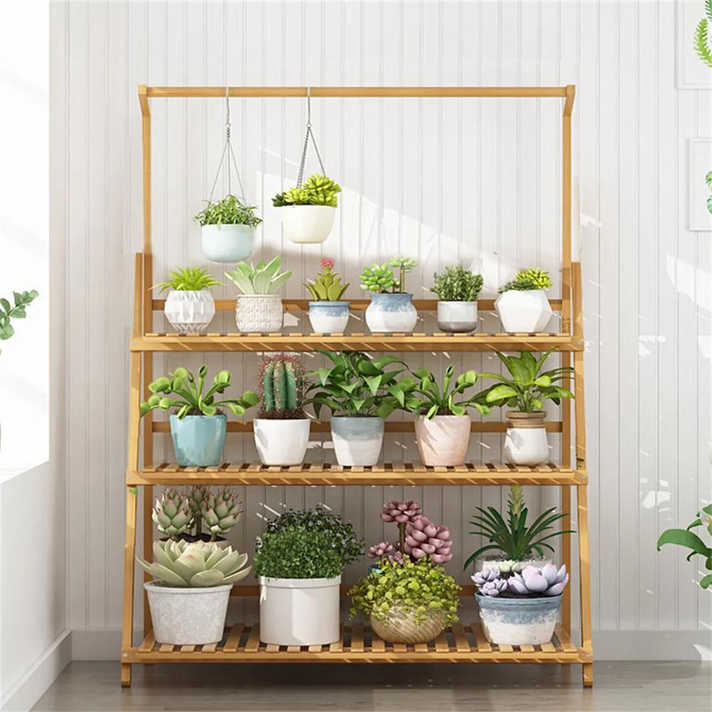Support pliant pour plantes en bambou, étagère pour pots de fleurs, multi-usage pour serre intérieur