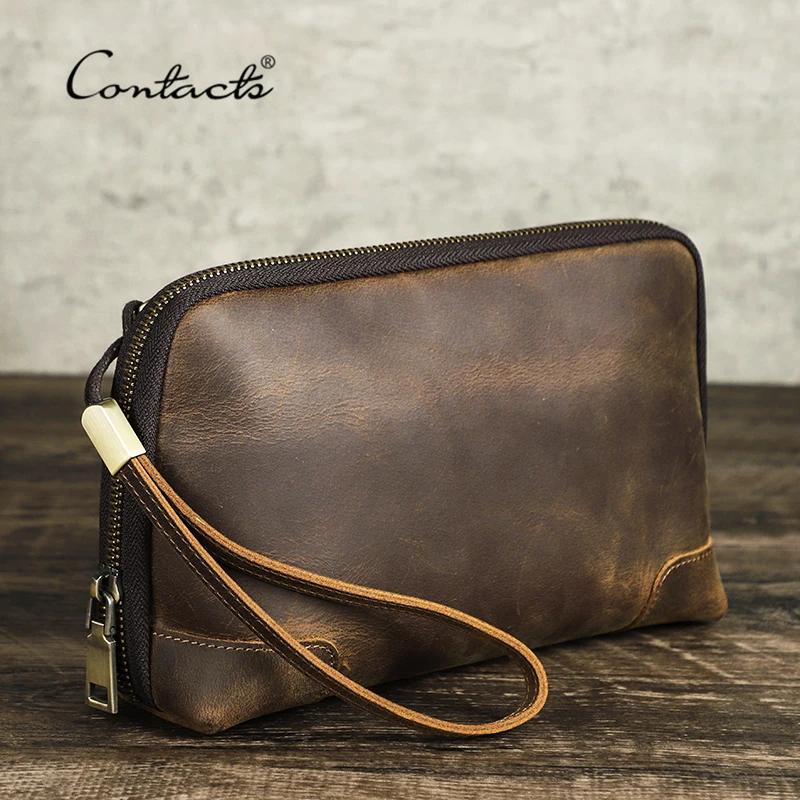 Sac de voyage pour homme CONTACT'S, pochette en cuir véritable, portefeuille, sac à main, sac de ran