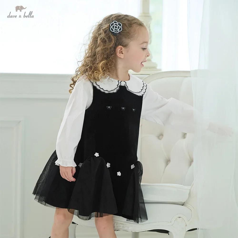Dave Bella enfants maille robe ensemble automne mode charme doux mignon filles bébé velours robe deu