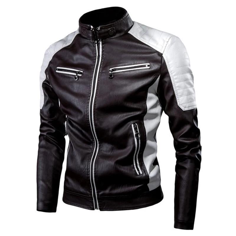 Veste de moto décontractée pour hommes – Noir à la mode, petit col montant, fermeture éclair à manch