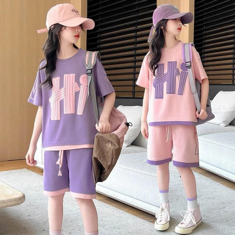 Ensembles de t-shirts pour filles, nouvelle collection été, hauts à manches courtes + shorts, 2 pièc