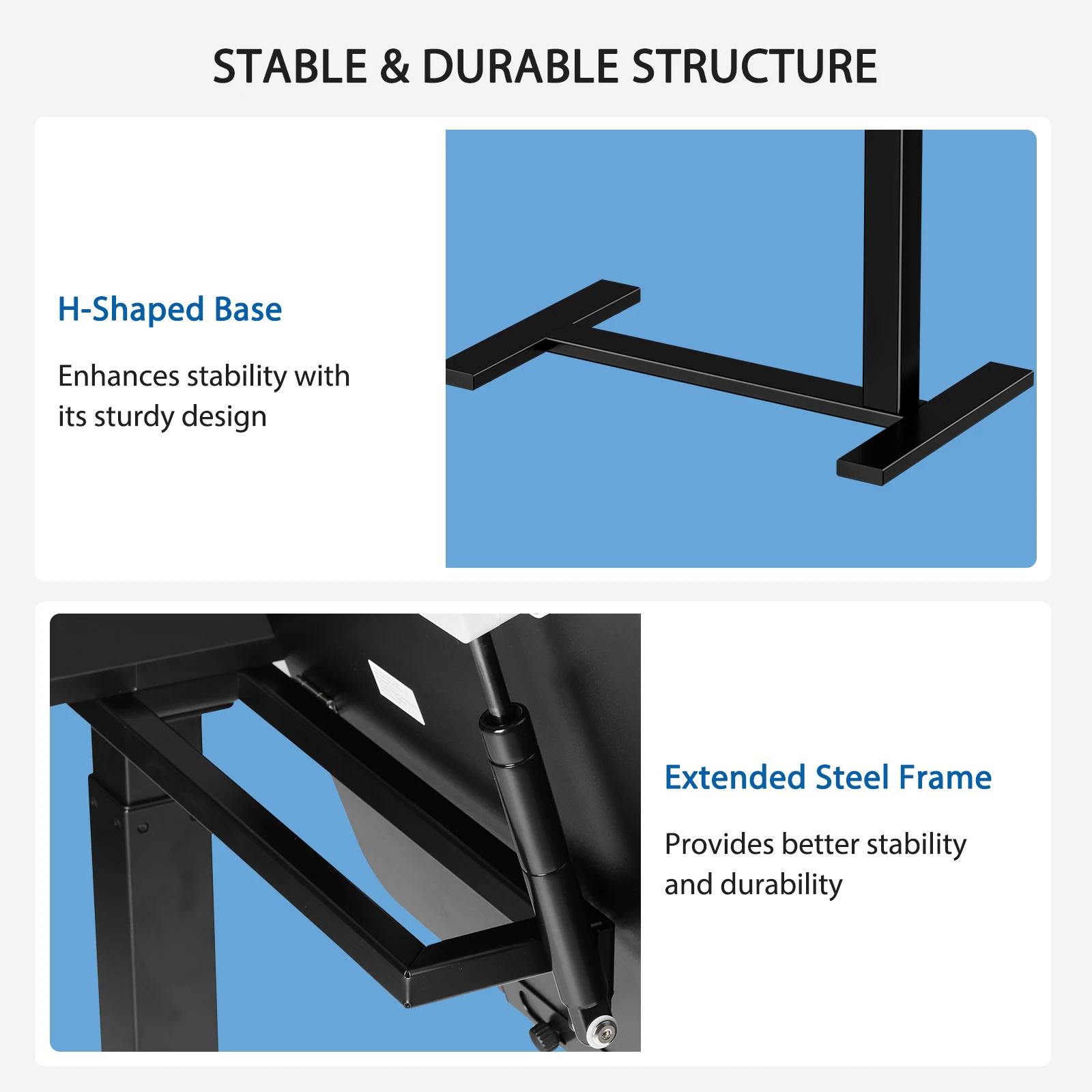 JHK Bureau de chevet rabattable avec roulettes et plateau inclinable, hauteur réglable, table de lit