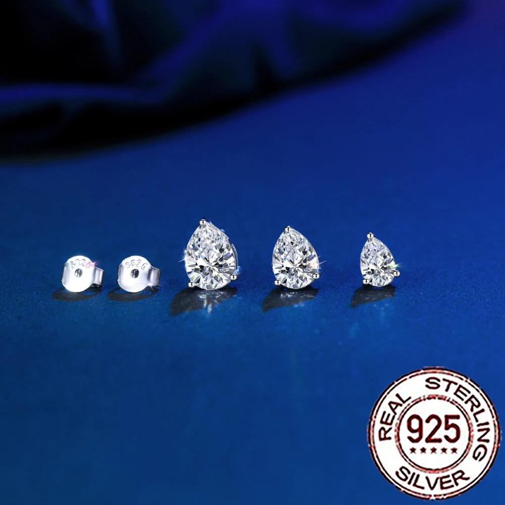 QooLady S925 argent Sterling brillant cubique zircone goutte d'eau boucles d'oreilles pour les femme