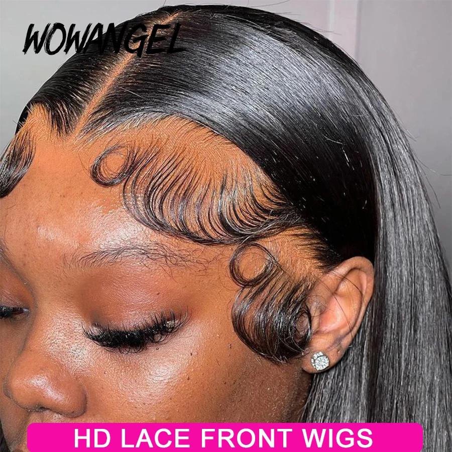 Wow Angel-Perruque Lace Front Wig Naturelle Lisse pour Femme, Cheveux Humains, Peaux Fondues, Pré-Pl