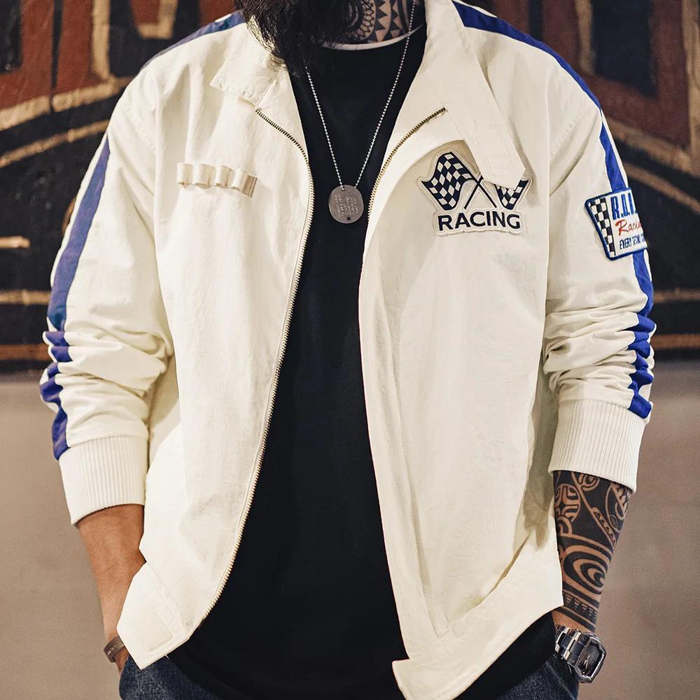 Maden Vintage couleur bloquée brodé veste de course décontracté col de Baseball veste hommes printem