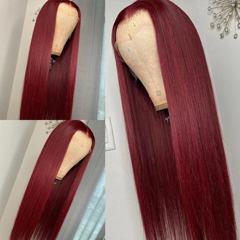 Perruque avant en dentelle HD perruques de cheveux humains 99J bordeaux pré plumé 13x6 couleur HD de