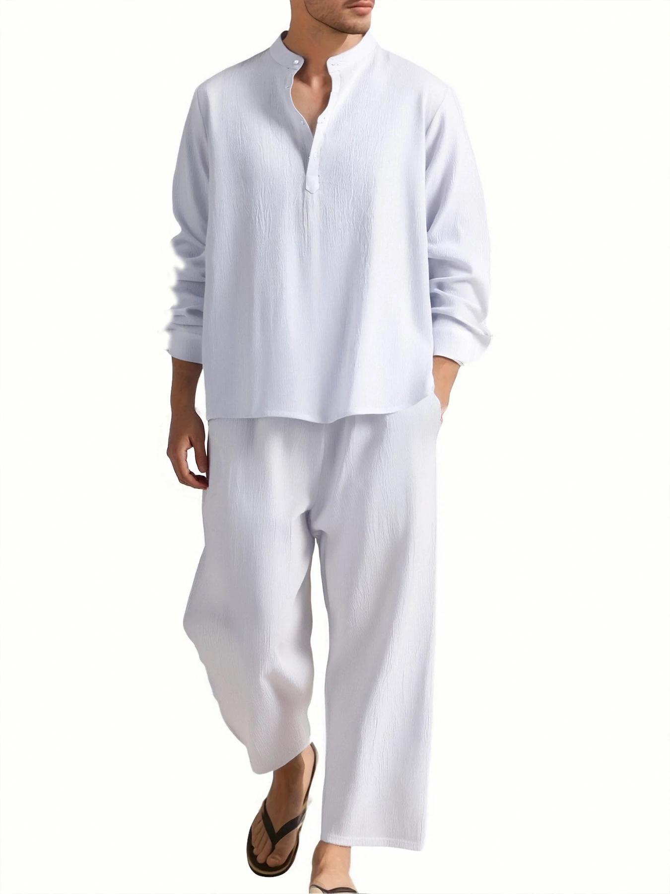 Chemise et pantalon à manches longues pour hommes, vêtements de plage, survêtement, chemises de coul