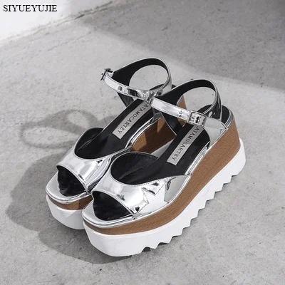 Femme étoiles chaussures femmes bout carré à lacets fond épais plate-forme chaussures compensées, ha