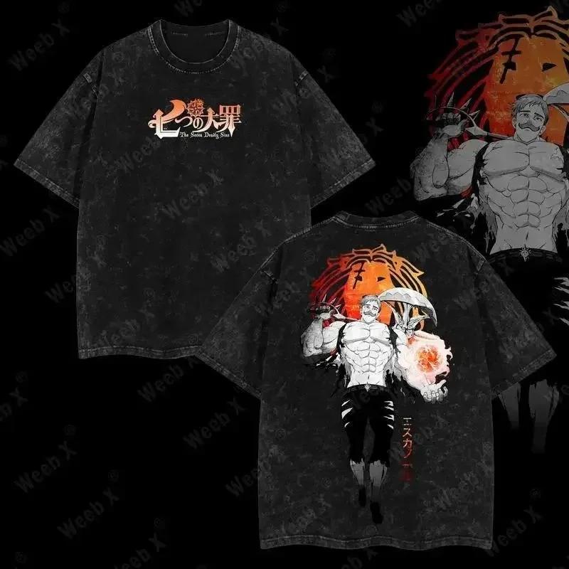 Les sept péchés capitaux Escanor imprimé t-shirt hommes femmes lavé coton T-shirts Manga Vintage mâl