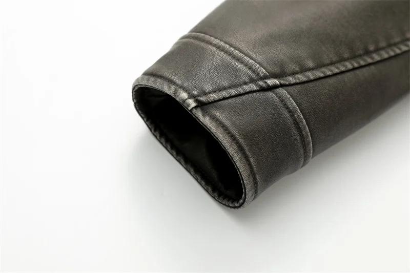 2025New Coal gray le Veste en cuir lavé pour femme avec ceinture, manteau court avec fermeture éclai