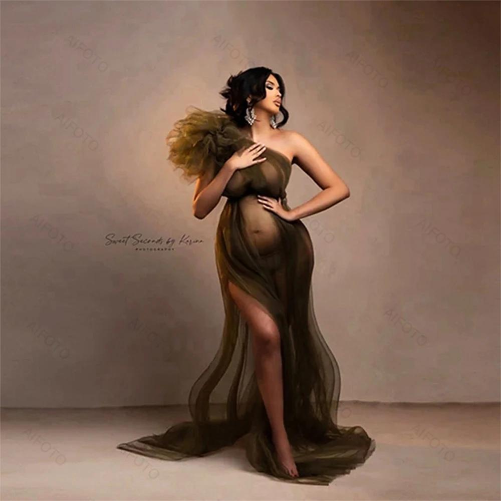 Robes d'accessoires de photographie de maternité, asymétrique épaule dénudée, en Tulle, Sexy, en mai