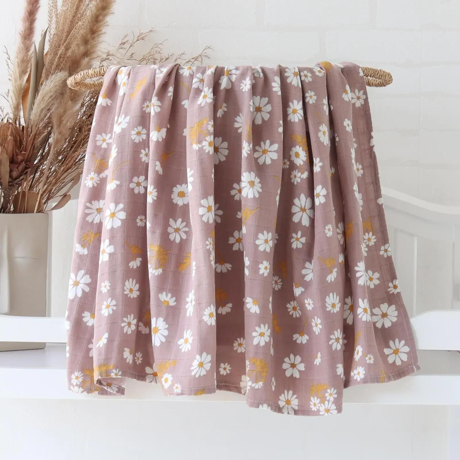 Couverture douce coton bambou bébé mousseline emmaillotage rond poussette allaitement serviette bain 120x120cm