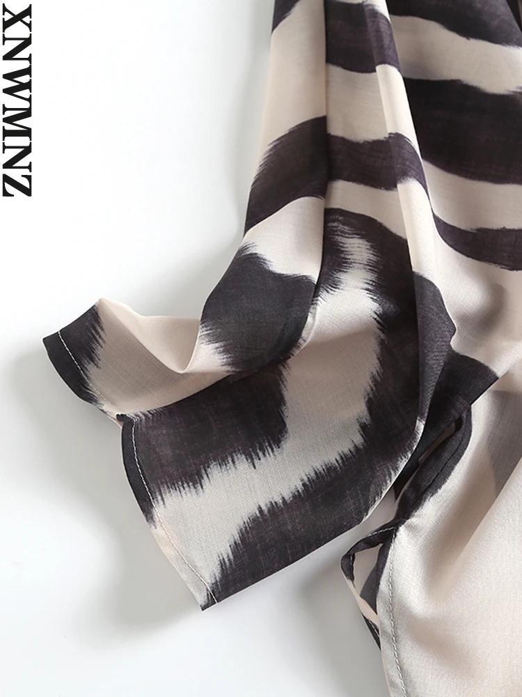 XNWMNZ-Chemise à Manches sulfen Coton et Lin pour Femme, Chemisier Imprimé Zèbre, Décontracté, obser