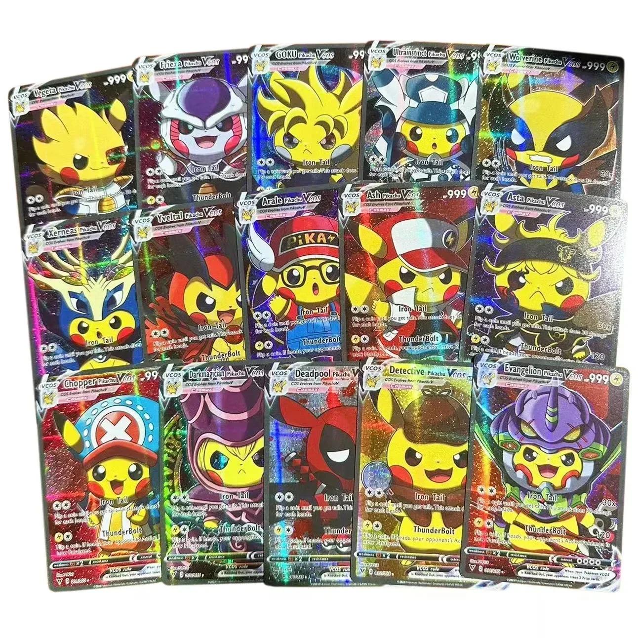 2026 55 Cartes Pikachu de Dessin Animé Brillantes Vmax Vstar Grande Taille Collection Cartes de Comb