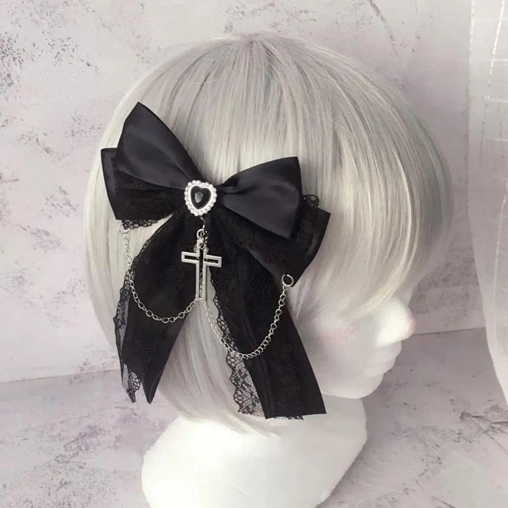 Accessoires pour cheveux gothiques pour filles, pince à cheveux queue de cheval en dentelle japonais