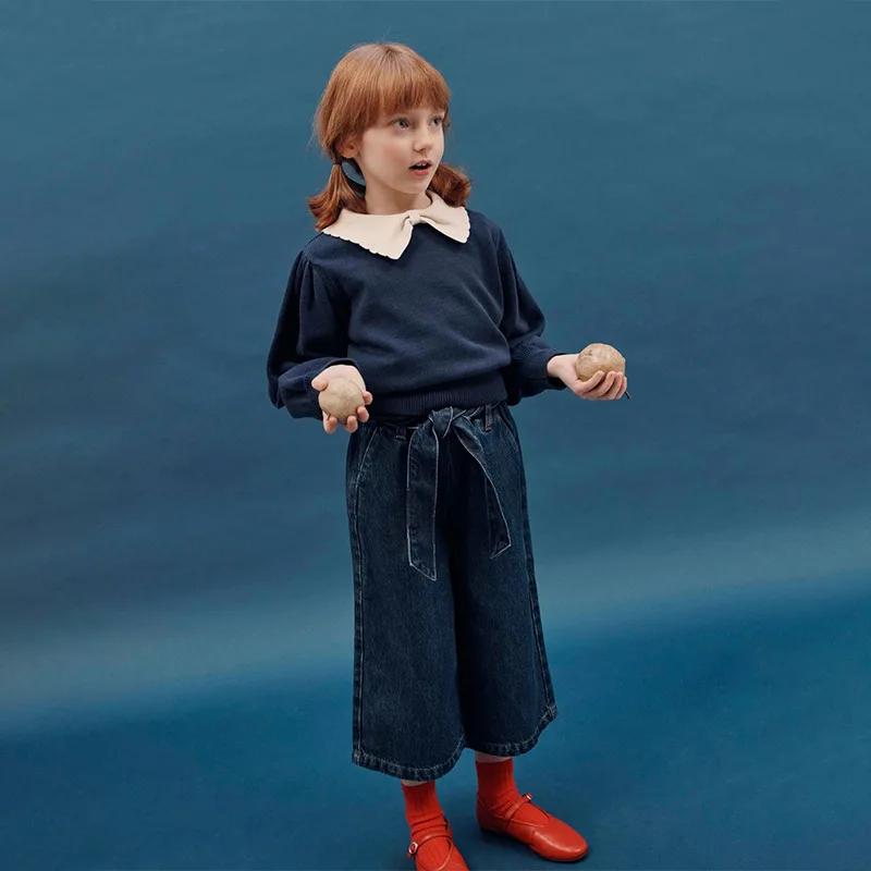 Pull pour enfants, série EM, Style campagnard, chemise à fleurs brodée, pantalon long, salopette, en