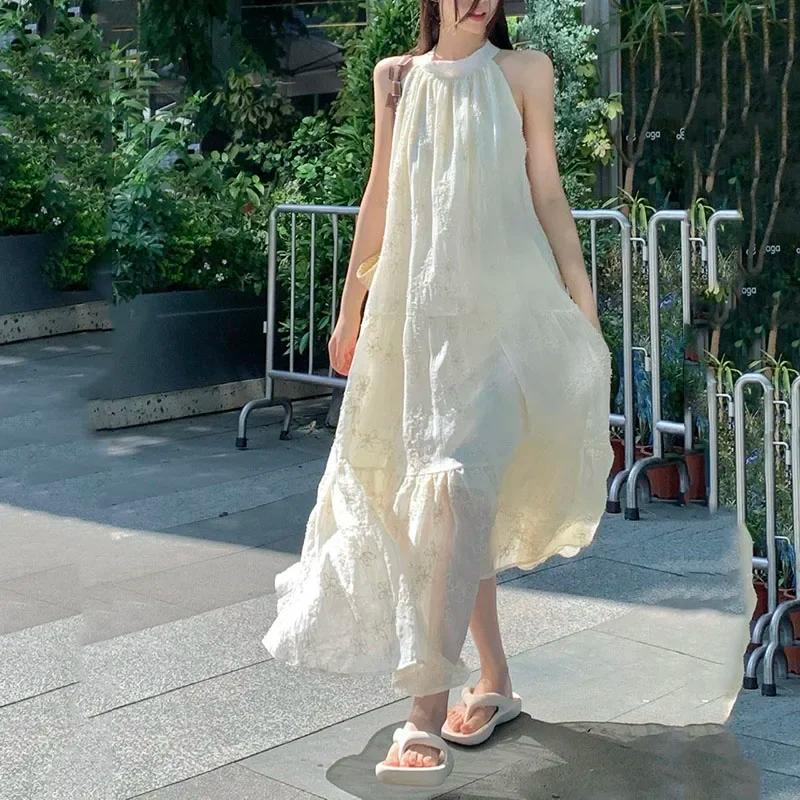 Lucyever-Robe d'été en dentelle à col licou pour femme, sexy, initiée à la fibre, décontractée, plag