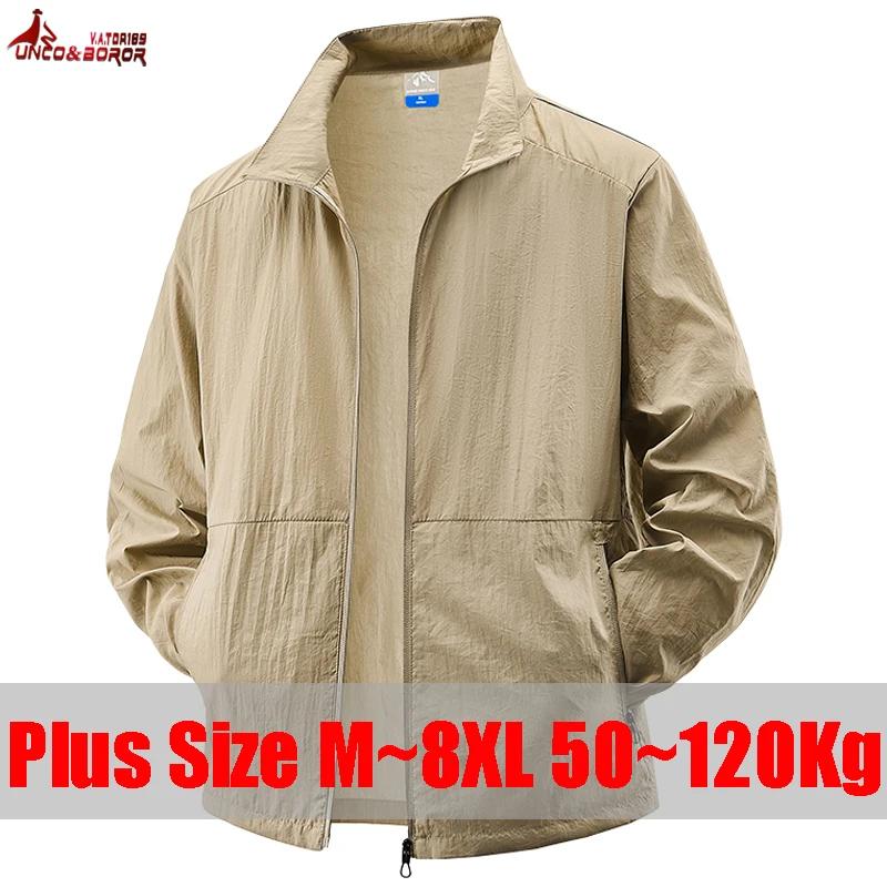 Veste de cyclisme d'été en peau de soleil pour hommes, grande taille 7XL 8XL, manteau de course en p
