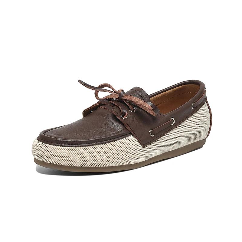 2025 nouvelle tendance élégant automne véritable cuir de vache femmes chaussures plates marron Beige