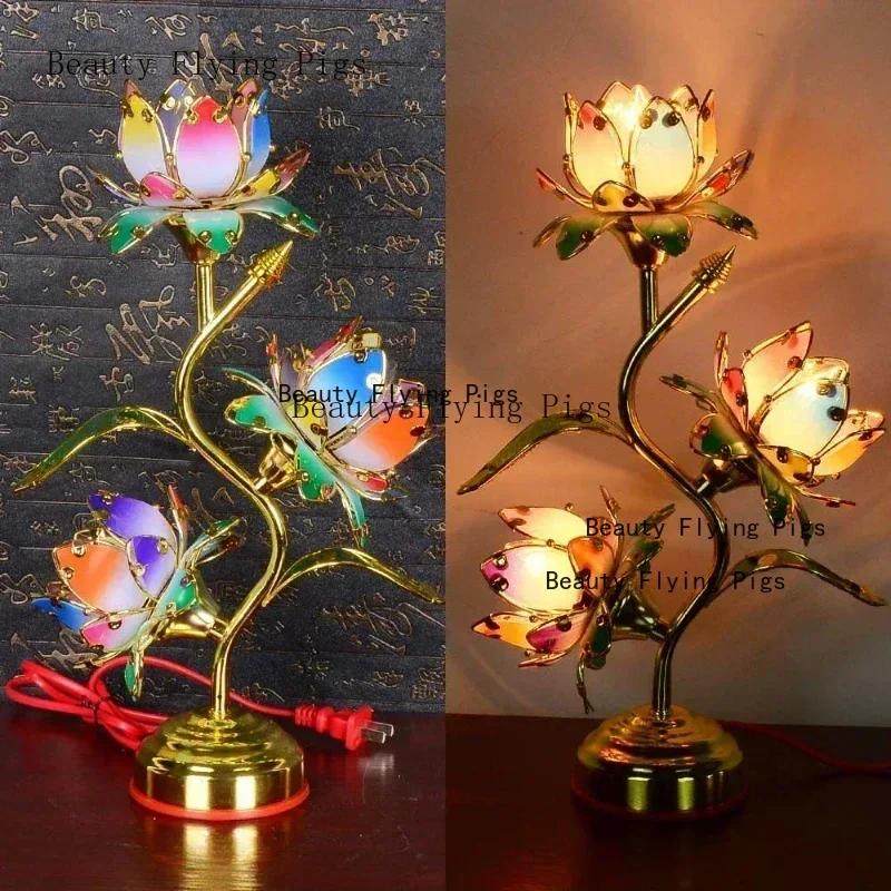 Bougeoir Lotus en forme de pétale coloré, alimentation électrique pour Temple, chandelier de Table, 