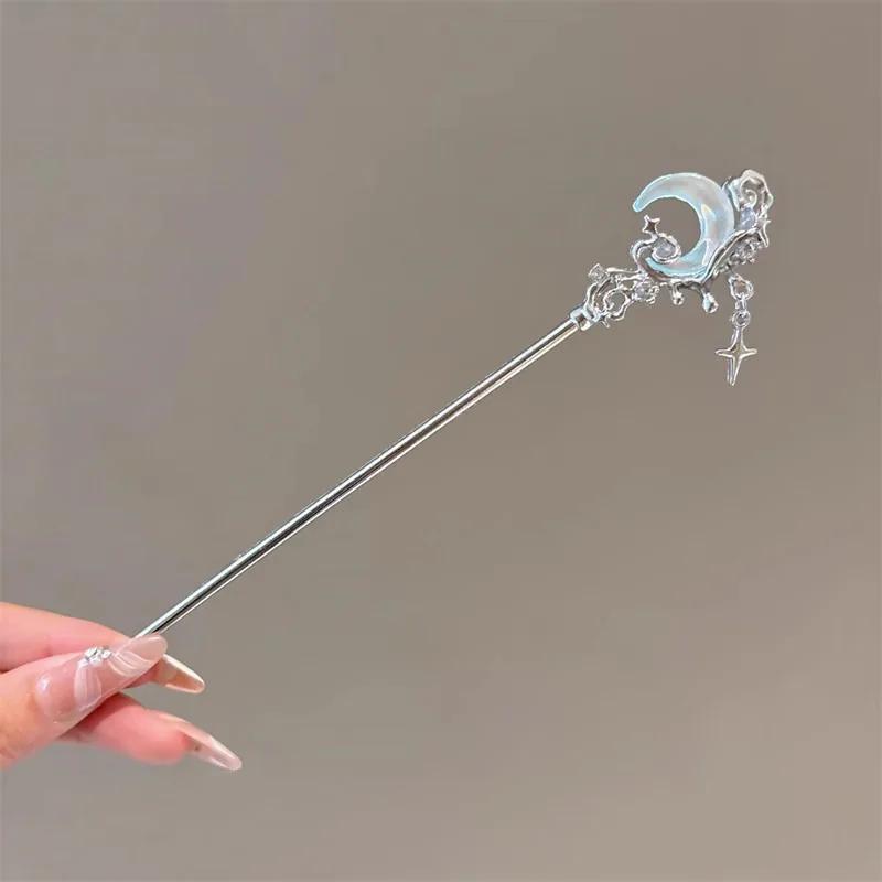Ensemble d'épingles à cheveux en pierre de lune et étoile pour femmes, bâton de cheveux élégant en a