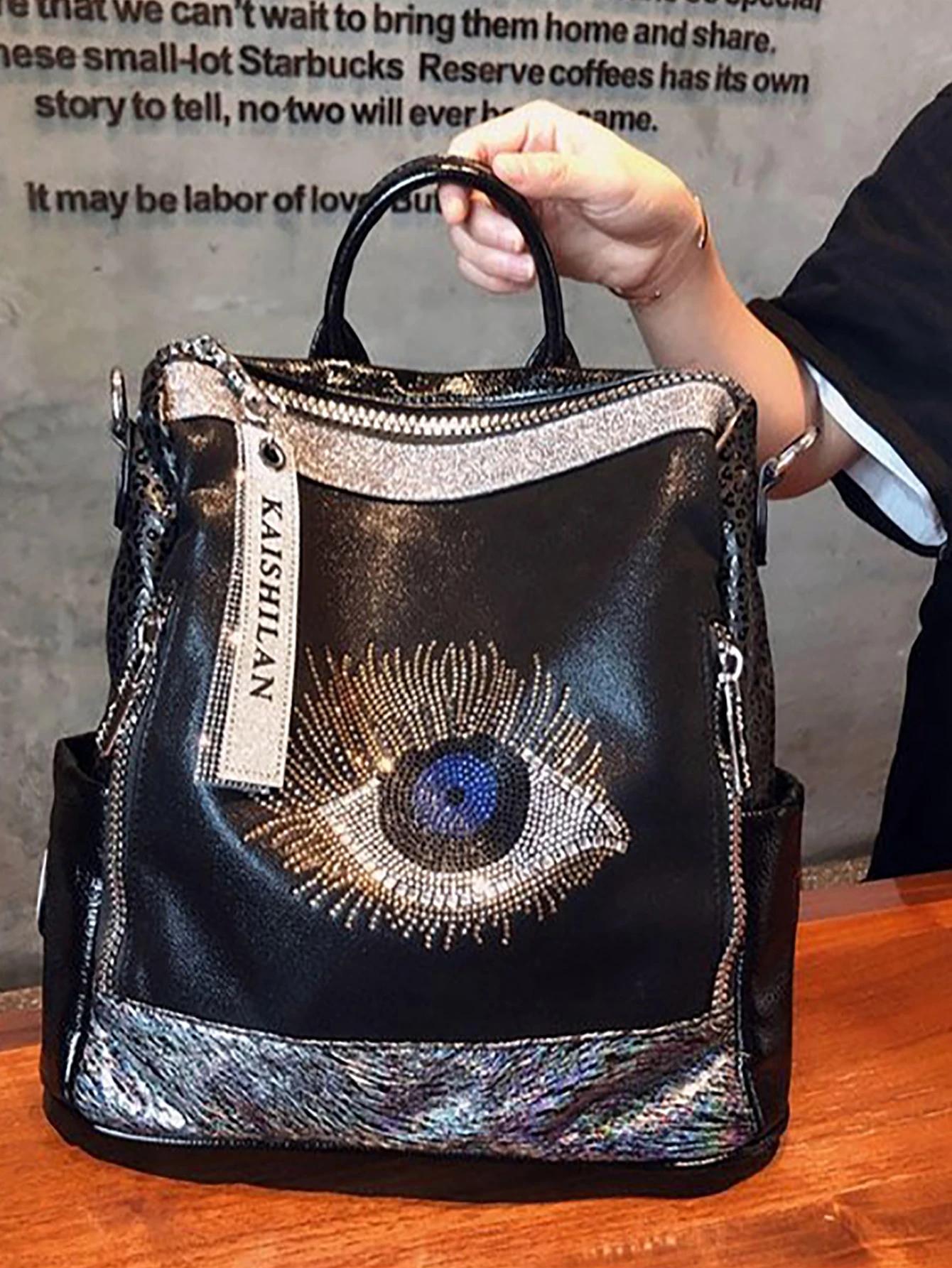 Sac à dos clouté de diamants à la mode et à la mode, sac à dos polyvalent décontracté de grande capa