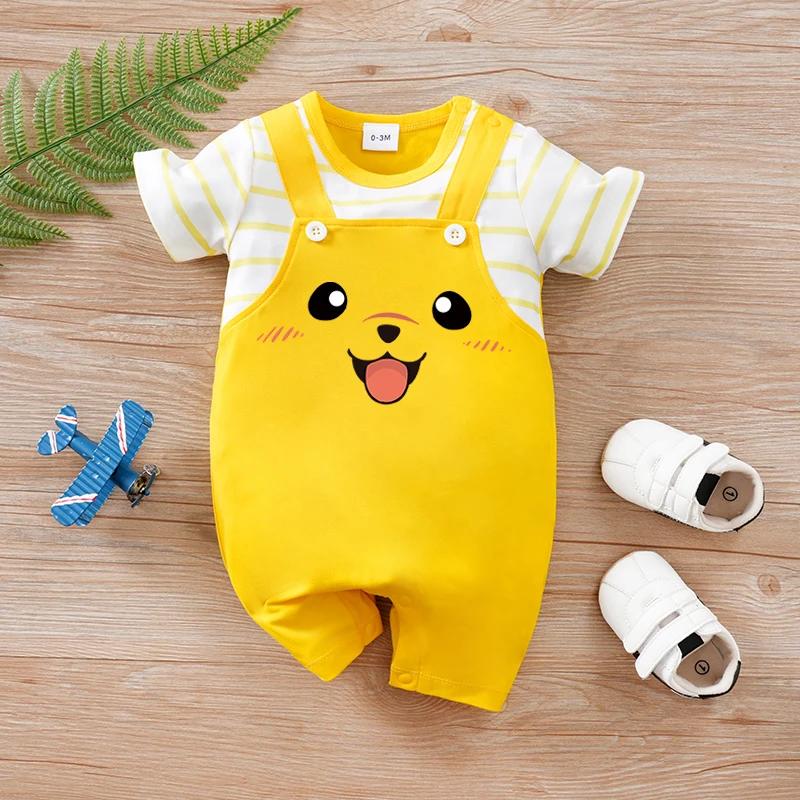 Vêtements pour nouveau-né, Animal-YellowDogPrint, combinaison pour nourrissons, manches courtes, pyj