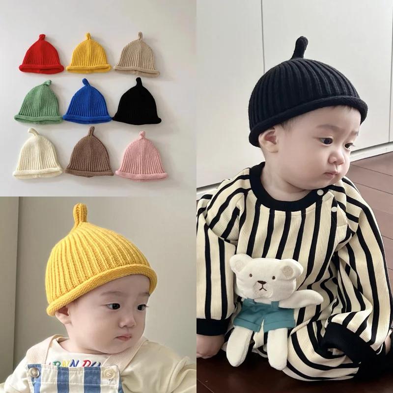 Mignon bébé tricoté pull casquette 3-24M enfants couleur unie laine chapeau garçons filles enfant en