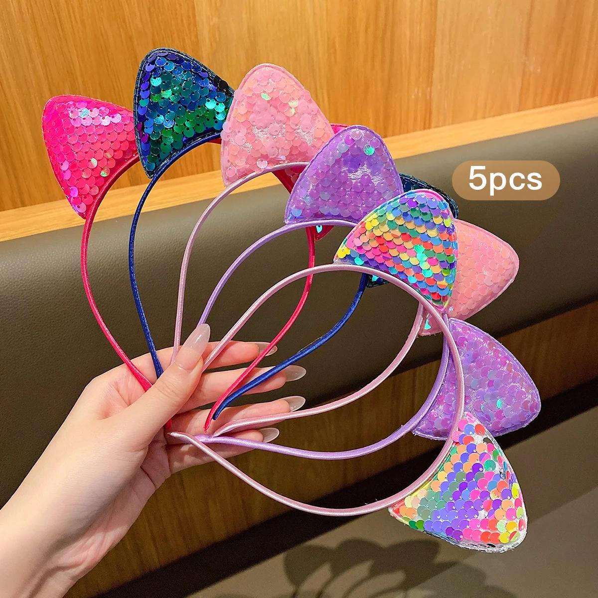 Bandeau oreilles de chat à paillettes de 5 couleurs mignonnes (pain en forme d'oreille de chat cuit 