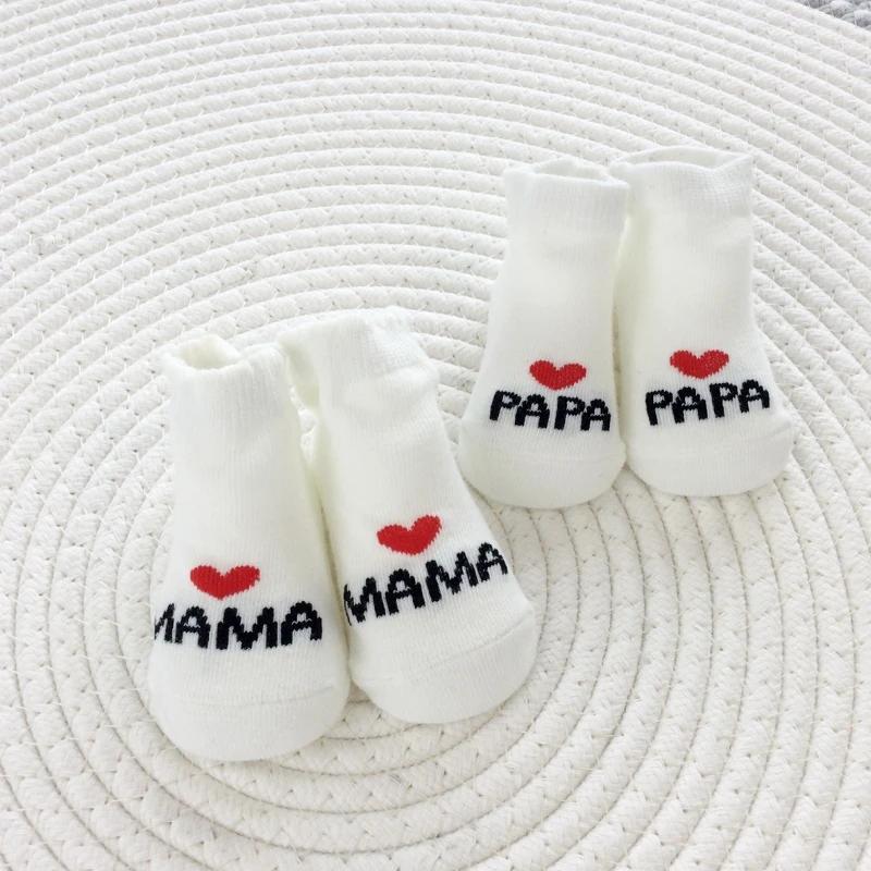 2 paires de chaussettes pour nouveau-né fille et garçon, blanches, mignonnes, amour MAMA PAPA Bebe, 