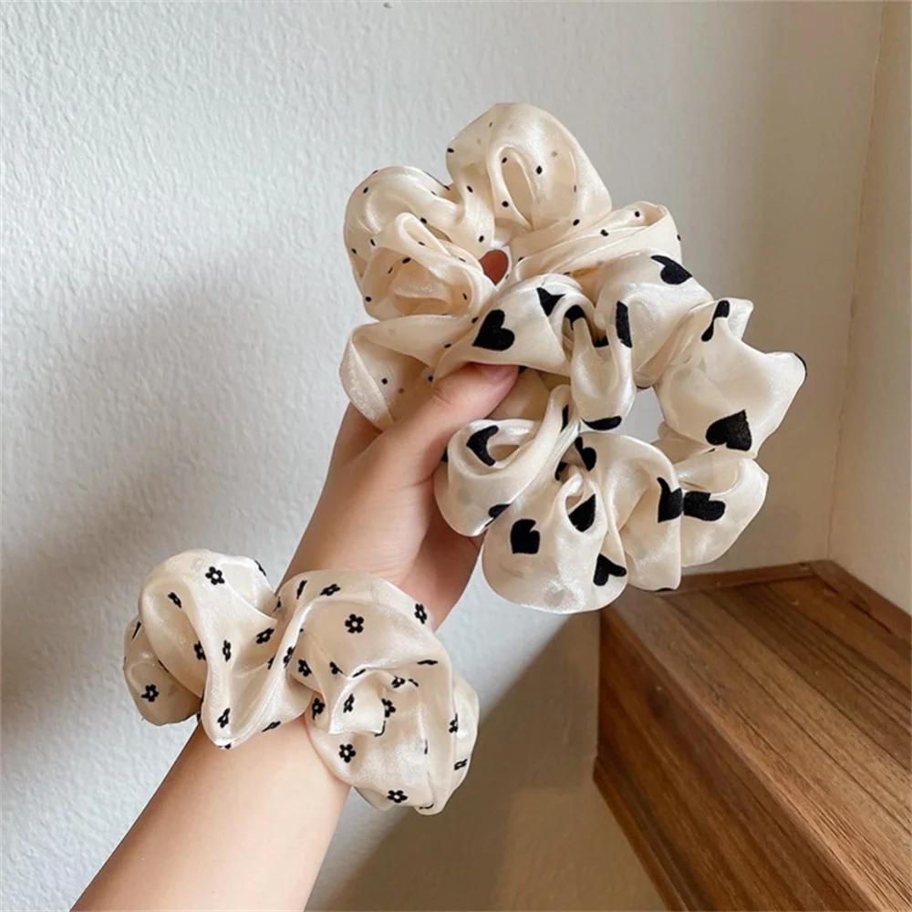 Chouchous en tissu doux minimaliste pour femmes, chouchous pour cheveux imprimés à pois floraux avec