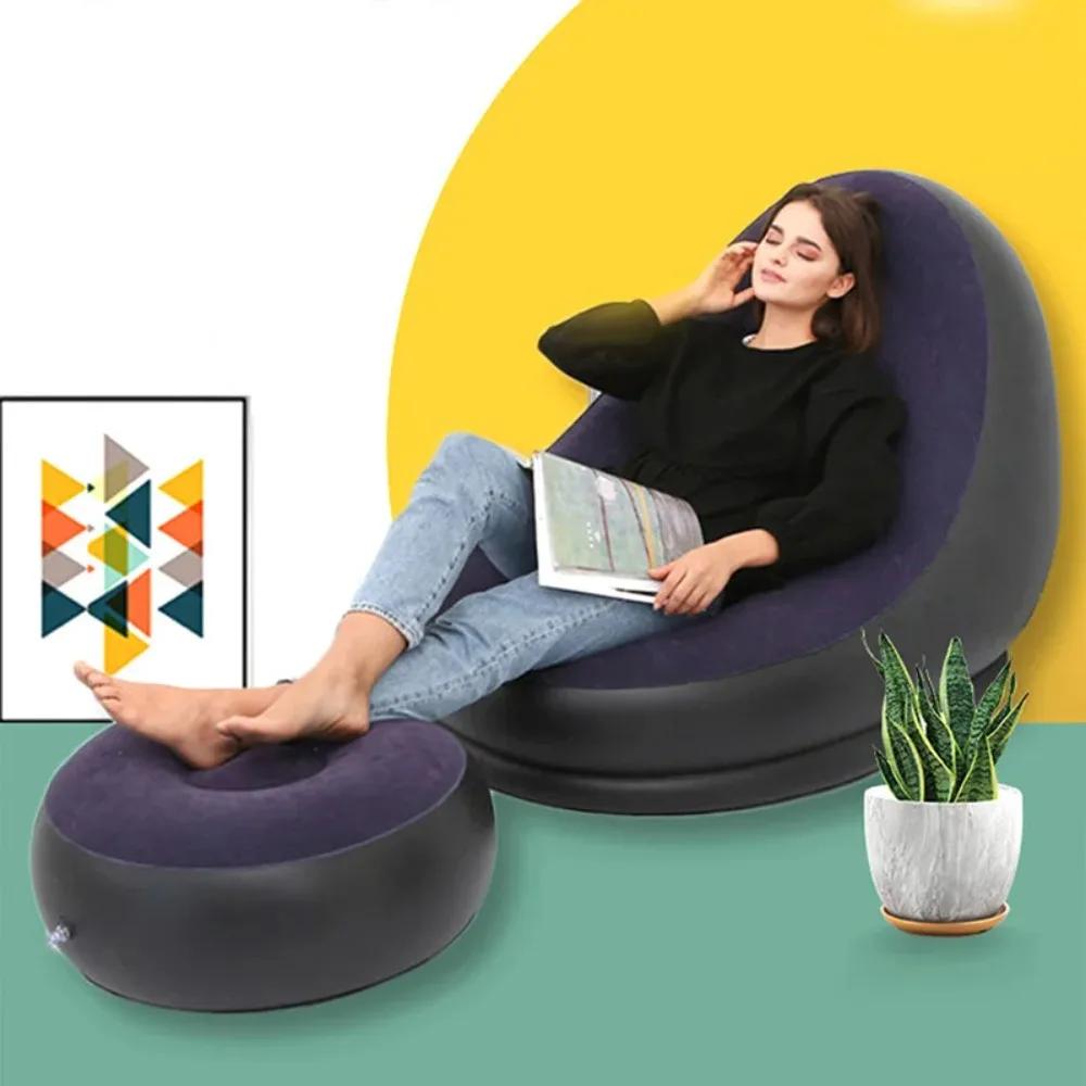 Chaise longue gonflable paresseuse pour adultes, canapé paresseux Portable pliable avec tabouret, ca
