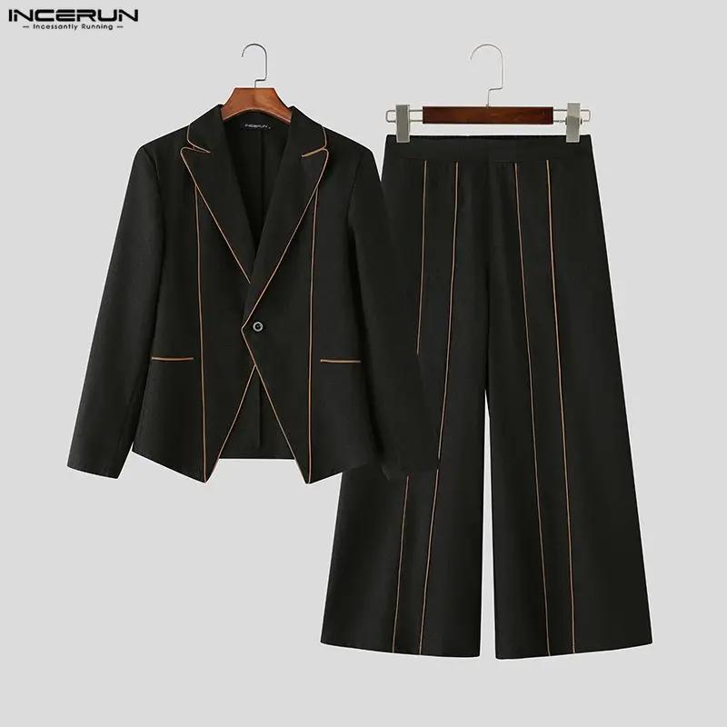 INCERUN hommes ensembles Patchwork élégant à manches longues Blazer et pantalon à jambes larges deux