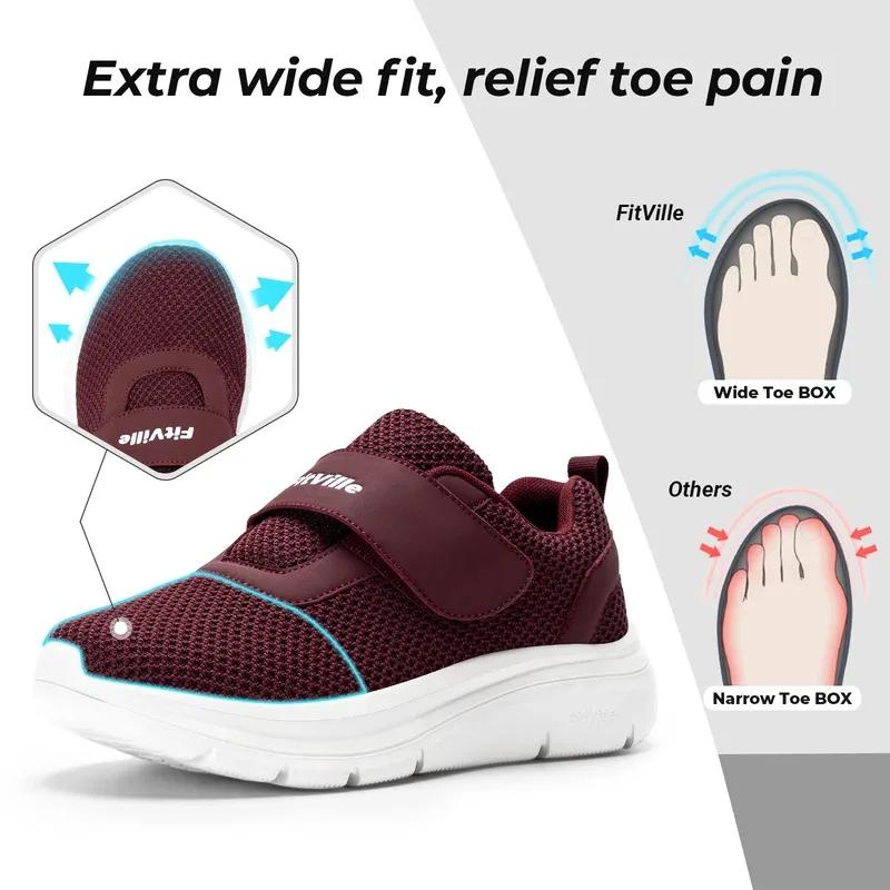 FitVille chaussures pour femmes baskets larges chaussures pour diabète sangle réglable pour pieds go