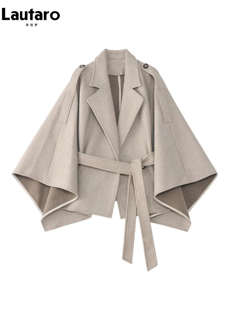 Lautaro-Manteau court en laine douce pour femme, Capes de luxe, Taille haute, Vintage, Automne, Hive