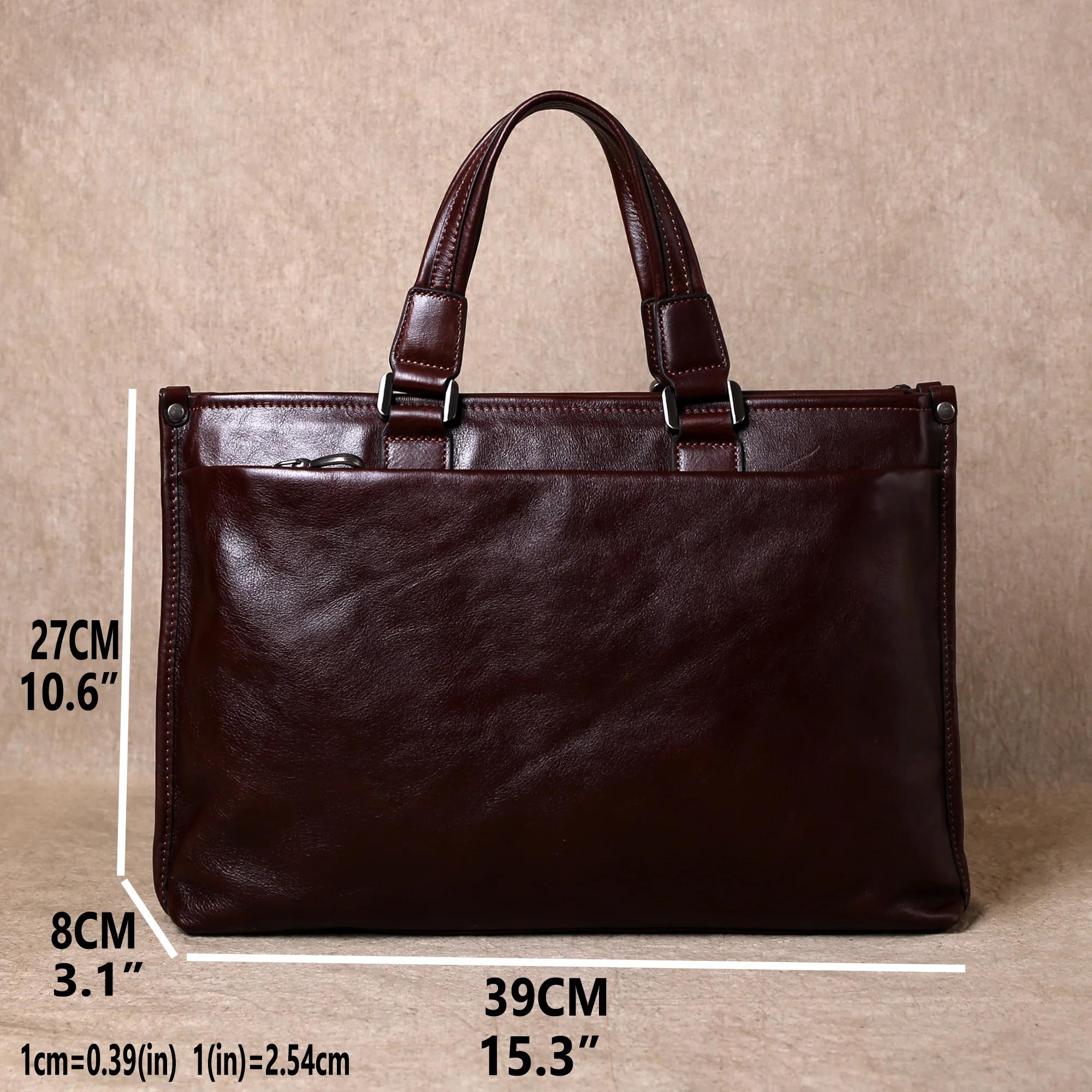 Sac à main en cuir de soie tanné végétal, mallette d'affaires décontractée, sac d'ordinateur 14 ", s